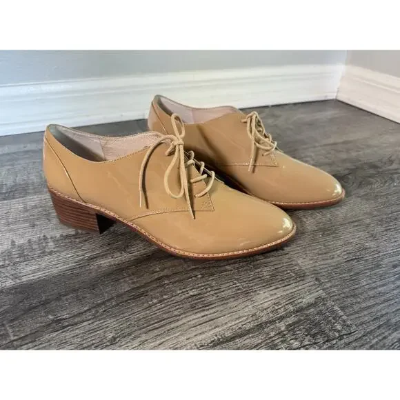 Louise et Cie Patent Oxford Shoes 9M Tan Lace-Up Block Heel Vintage Inspired - Picture 16 of 16